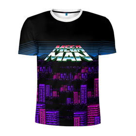 Мужская футболка 3D спортивная с принтом Megaman city в Курске, 100% полиэстер с улучшенными характеристиками | приталенный силуэт, круглая горловина, широкие плечи, сужается к линии бедра | maga man | megaman