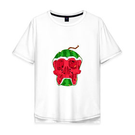 Мужская футболка хлопок Oversize с принтом Арбузный Череп в Курске, 100% хлопок | свободный крой, круглый ворот, “спинка” длиннее передней части | арбуз | вкусняшка | лето | скелет | фрукт