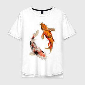 Мужская футболка хлопок Oversize с принтом Инь-Ян в Курске, 100% хлопок | свободный крой, круглый ворот, “спинка” длиннее передней части | арт | вода | знаки | золото | инь ян | магия | рыбы | символы | сом
