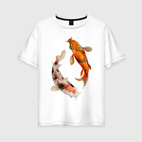 Женская футболка хлопок Oversize с принтом Инь-Ян в Курске, 100% хлопок | свободный крой, круглый ворот, спущенный рукав, длина до линии бедер
 | арт | вода | знаки | золото | инь ян | магия | рыбы | символы | сом