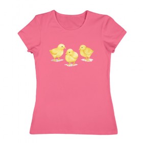 Женская футболка хлопок с принтом Цыплята в Курске, 100% хлопок | прямой крой, круглый вырез горловины, длина до линии бедер, слегка спущенное плечо | животные | курица | мими | прелесть | птицы | утки | цыпа | цыплята