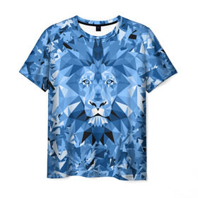 Мужская футболка 3D с принтом Сине-бело-голубой лев в Курске, 100% полиэфир | прямой крой, круглый вырез горловины, длина до линии бедер | Тематика изображения на принте: fczp | spb | zenit | белый | геометрия | зенит | питер | санкт петербург | синий | спб | треугольники