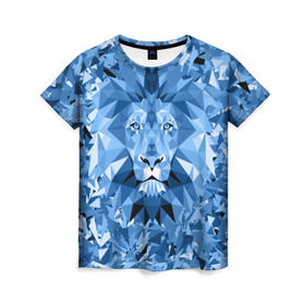 Женская футболка 3D с принтом Сине-бело-голубой лев в Курске, 100% полиэфир ( синтетическое хлопкоподобное полотно) | прямой крой, круглый вырез горловины, длина до линии бедер | fczp | spb | zenit | белый | геометрия | зенит | питер | санкт петербург | синий | спб | треугольники