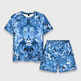 Мужской костюм с шортами 3D с принтом Сине бело голубой лев в Курске,  |  | Тематика изображения на принте: fczp | spb | zenit | белый | геометрия | зенит | питер | санкт петербург | синий | спб | треугольники