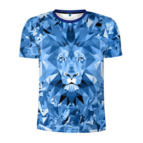 Мужская футболка 3D спортивная с принтом Сине-бело-голубой лев в Курске, 100% полиэстер с улучшенными характеристиками | приталенный силуэт, круглая горловина, широкие плечи, сужается к линии бедра | fczp | spb | zenit | белый | геометрия | зенит | питер | санкт петербург | синий | спб | треугольники