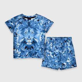 Детский костюм с шортами 3D с принтом Сине бело голубой лев в Курске,  |  | Тематика изображения на принте: fczp | spb | zenit | белый | геометрия | зенит | питер | санкт петербург | синий | спб | треугольники