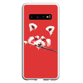 Чехол для Samsung Galaxy S10 с принтом Красная панда в Курске, Силикон | Область печати: задняя сторона чехла, без боковых панелей | Тематика изображения на принте: енот | кисть | лиса | малая панда | художник