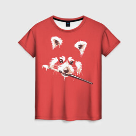 Женская футболка 3D с принтом Красная панда в Курске, 100% полиэфир ( синтетическое хлопкоподобное полотно) | прямой крой, круглый вырез горловины, длина до линии бедер | енот | кисть | лиса | малая панда | художник