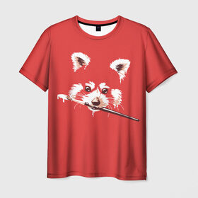 Мужская футболка 3D с принтом Красная панда в Курске, 100% полиэфир | прямой крой, круглый вырез горловины, длина до линии бедер | Тематика изображения на принте: енот | кисть | лиса | малая панда | художник