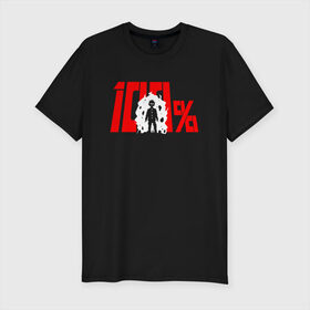 Мужская футболка премиум с принтом 100 в Курске, 92% хлопок, 8% лайкра | приталенный силуэт, круглый вырез ворота, длина до линии бедра, короткий рукав | anime | mob psycho 100 | shigeo kageyama | аниме | моб психо 100