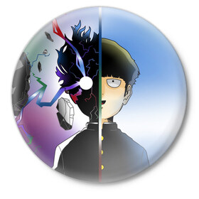 Значок с принтом Моб в Курске,  металл | круглая форма, металлическая застежка в виде булавки | anime | mob psycho 100 | shigeo kageyama | аниме | моб психо 100