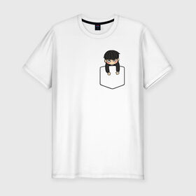 Мужская футболка премиум с принтом Моб в кармане в Курске, 92% хлопок, 8% лайкра | приталенный силуэт, круглый вырез ворота, длина до линии бедра, короткий рукав | Тематика изображения на принте: anime | mob psycho 100 | shigeo kageyama | аниме | моб психо 100