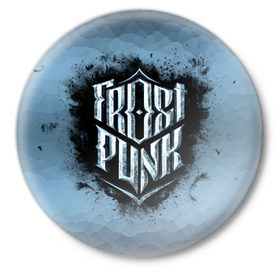 Значок с принтом Frostpunk Logo в Курске,  металл | круглая форма, металлическая застежка в виде булавки | frost punk | frostpunk | фрост панк | фростпанк