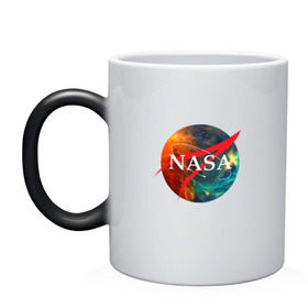Кружка хамелеон с принтом Nasa Space в Курске, керамика | меняет цвет при нагревании, емкость 330 мл | америка | астронавт | звезды | космонавт | космос | логотип | наса | сша