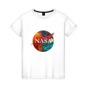 Женская футболка хлопок с принтом Nasa Space в Курске, 100% хлопок | прямой крой, круглый вырез горловины, длина до линии бедер, слегка спущенное плечо | америка | астронавт | звезды | космонавт | космос | логотип | наса | сша