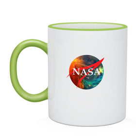 Кружка двухцветная с принтом Nasa Space в Курске, керамика | объем — 330 мл, диаметр — 80 мм. Цветная ручка и кайма сверху, в некоторых цветах — вся внутренняя часть | америка | астронавт | звезды | космонавт | космос | логотип | наса | сша
