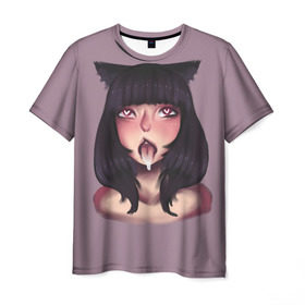 Мужская футболка 3D с принтом Kitty в Курске, 100% полиэфир | прямой крой, круглый вырез горловины, длина до линии бедер | Тематика изображения на принте: ahegao | anime | аниме | ахегао