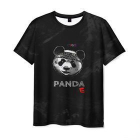 Мужская футболка 3D с принтом Cygo - panda E в Курске, 100% полиэфир | прямой крой, круглый вырез горловины, длина до линии бедер | cygo | panda e | rap | бандана | гепард | голова | леонид вакальчук | медведь | мы бежим с тобой как будто от гепарда | надпись | панда е | реп | репер | рэп | рэпер | сайго | суго | цуго