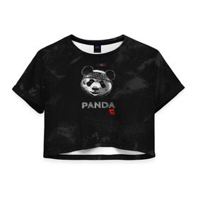 Женская футболка 3D укороченная с принтом Cygo - panda E в Курске, 100% полиэстер | круглая горловина, длина футболки до линии талии, рукава с отворотами | cygo | panda e | rap | бандана | гепард | голова | леонид вакальчук | медведь | мы бежим с тобой как будто от гепарда | надпись | панда е | реп | репер | рэп | рэпер | сайго | суго | цуго