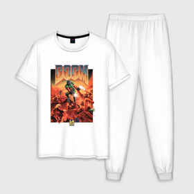 Мужская пижама хлопок с принтом DOOM в Курске, 100% хлопок | брюки и футболка прямого кроя, без карманов, на брюках мягкая резинка на поясе и по низу штанин
 | doom | дум
