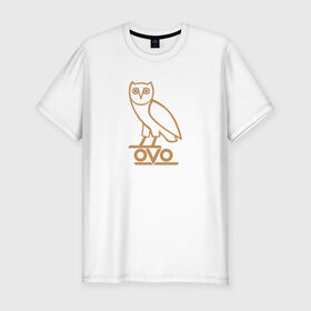 Мужская футболка премиум с принтом OVO owl в Курске, 92% хлопок, 8% лайкра | приталенный силуэт, круглый вырез ворота, длина до линии бедра, короткий рукав | drake | hotlinebling | more life | ovo | sixgod | дрейк