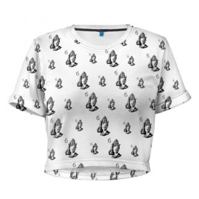 Женская футболка Cropp-top с принтом Drake - six в Курске, 100% полиэстер | круглая горловина, длина футболки до линии талии, рукава с отворотами | drake | hotlinebling | more life | ovo | sixgod | дрейк