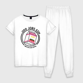 Женская пижама хлопок с принтом Strawberry Milk Odd Jobs Gin в Курске, 100% хлопок | брюки и футболка прямого кроя, без карманов, на брюках мягкая резинка на поясе и по низу штанин | anime | gin tama | gintama | аниме | гинтама