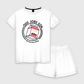 Женская пижама с шортиками хлопок с принтом Strawberry Milk Odd Jobs Gin в Курске, 100% хлопок | футболка прямого кроя, шорты свободные с широкой мягкой резинкой | anime | gin tama | gintama | аниме | гинтама