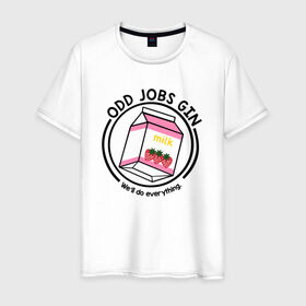 Мужская футболка хлопок с принтом Strawberry Milk Odd Jobs Gin в Курске, 100% хлопок | прямой крой, круглый вырез горловины, длина до линии бедер, слегка спущенное плечо. | anime | gin tama | gintama | аниме | гинтама