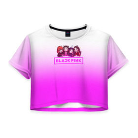 Женская футболка 3D укороченная с принтом BLACKPINK в Курске, 100% полиэстер | круглая горловина, длина футболки до линии талии, рукава с отворотами | blackpink | k pop | блэк пинк | дженни | джису | лис | розэ