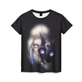 Женская футболка 3D с принтом Некромантия в Курске, 100% полиэфир ( синтетическое хлопкоподобное полотно) | прямой крой, круглый вырез горловины, длина до линии бедер | league | legends | lol | девушка | загадка | лига легенд | маг | маска | свет | тайна | яркий
