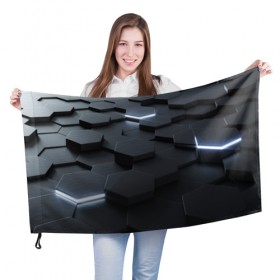 Флаг 3D с принтом НАНО СОТЫ в Курске, 100% полиэстер | плотность ткани — 95 г/м2, размер — 67 х 109 см. Принт наносится с одной стороны | abstract | abstraction | comb | texture | абстракция | бронь | соты | стальные соты | текстуры