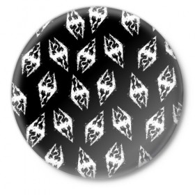 Значок с принтом THE ELDER SCROLLS в Курске,  металл | круглая форма, металлическая застежка в виде булавки | dovahkiin | dragonborn | fus ro dah | rpg | skyrim | tes | the elder scrolls | докавин | рпг