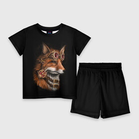 Детский костюм с шортами 3D с принтом КОРОЛЕВСКИЙ ЛИС  KING FOX в Курске,  |  | белый | золото | лис | лиса | мех | оранжевый | охотник | очки | ремень | хитрый