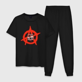 Мужская пижама хлопок с принтом Монгол Шуудан в Курске, 100% хлопок | брюки и футболка прямого кроя, без карманов, на брюках мягкая резинка на поясе и по низу штанин
 | Тематика изображения на принте: монгол шуудан анархия анархо рок рок панк