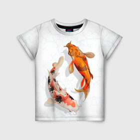 Детская футболка 3D с принтом Приношу удачу в Курске, 100% гипоаллергенный полиэфир | прямой крой, круглый вырез горловины, длина до линии бедер, чуть спущенное плечо, ткань немного тянется | вода | золотые | рыбы | счастье | удача