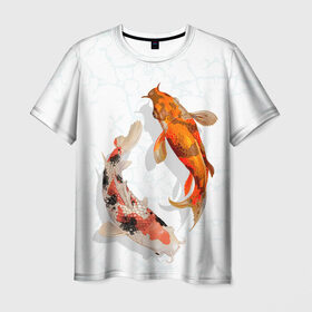 Мужская футболка 3D с принтом Приношу удачу в Курске, 100% полиэфир | прямой крой, круглый вырез горловины, длина до линии бедер | вода | золотые | рыбы | счастье | удача