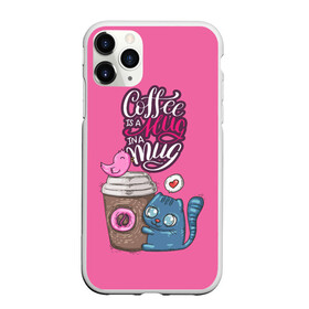 Чехол для iPhone 11 Pro матовый с принтом Coffee is a hug в Курске, Силикон |  | Тематика изображения на принте: cat | coffee | food | love | кот | птичка