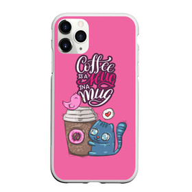 Чехол для iPhone 11 Pro Max матовый с принтом Coffee is a hug в Курске, Силикон |  | cat | coffee | food | love | кот | птичка