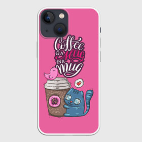 Чехол для iPhone 13 mini с принтом Coffee is a hug в Курске,  |  | cat | coffee | food | love | кот | птичка