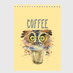 Скетчбук с принтом Сова и кофе в Курске, 100% бумага
 | 48 листов, плотность листов — 100 г/м2, плотность картонной обложки — 250 г/м2. Листы скреплены сверху удобной пружинной спиралью | coffee | food | love | owl | кофе | сова