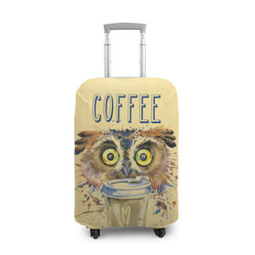 Чехол для чемодана 3D с принтом Сова и кофе в Курске, 86% полиэфир, 14% спандекс | двустороннее нанесение принта, прорези для ручек и колес | Тематика изображения на принте: coffee | food | love | owl | кофе | сова