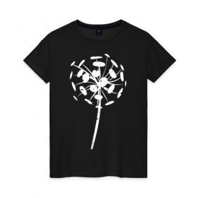 Женская футболка хлопок с принтом Одуванчик в Курске, 100% хлопок | прямой крой, круглый вырез горловины, длина до линии бедер, слегка спущенное плечо | арт | одуванчик | пух | растения | семена | силуэт | цветы