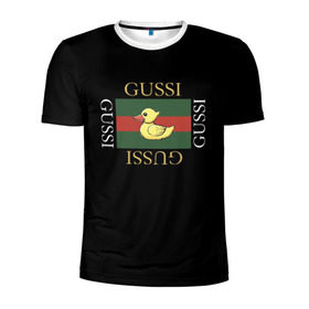 Мужская футболка 3D спортивная с принтом gussi в Курске, 100% полиэстер с улучшенными характеристиками | приталенный силуэт, круглая горловина, широкие плечи, сужается к линии бедра | gussi | гуси | гусси | гусь | гуччи | утка | хова