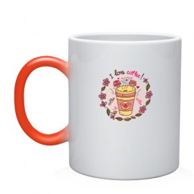 Кружка хамелеон с принтом I love coffee в Курске, керамика | меняет цвет при нагревании, емкость 330 мл | Тематика изображения на принте: 