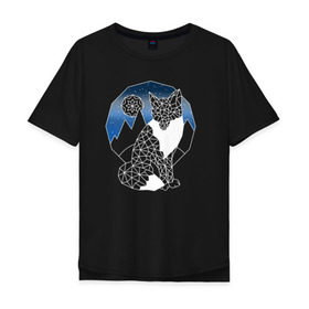 Мужская футболка хлопок Oversize с принтом Геометрическая лиса в Курске, 100% хлопок | свободный крой, круглый ворот, “спинка” длиннее передней части | геометрия | горы | животное | звезды | леса | линии | луна | небо | ночь | треугольники | хищник