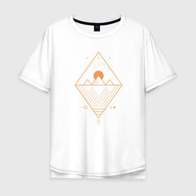Мужская футболка хлопок Oversize с принтом Осирис в Курске, 100% хлопок | свободный крой, круглый ворот, “спинка” длиннее передней части | line art | вода | геометрия | горы | звезда. созвездие | линии | луна | минимализм | ночь | осирис | пирамиды | планеты | солнце | тень