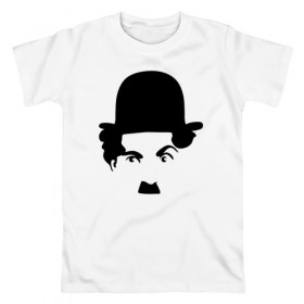 Мужская футболка хлопок с принтом Чарли Чаплин в Курске, 100% хлопок | прямой крой, круглый вырез горловины, длина до линии бедер, слегка спущенное плечо. | глаза. котелок | знаменитость | известность | лицо | минимализм | портрет | чаплин | чарли