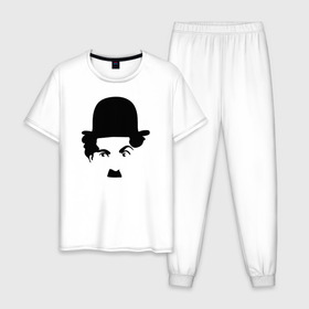 Мужская пижама хлопок с принтом Чарли Чаплин в Курске, 100% хлопок | брюки и футболка прямого кроя, без карманов, на брюках мягкая резинка на поясе и по низу штанин
 | глаза. котелок | знаменитость | известность | лицо | минимализм | портрет | чаплин | чарли