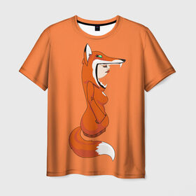 Мужская футболка 3D с принтом Барышня Лиса в Курске, 100% полиэфир | прямой крой, круглый вырез горловины, длина до линии бедер | fox | foxes | girl | hoody | барышня | девочка | девушка | женщина | лис | лиса | лисица | лисицы | лисой | лисы | оранжевый | толстовка | худи